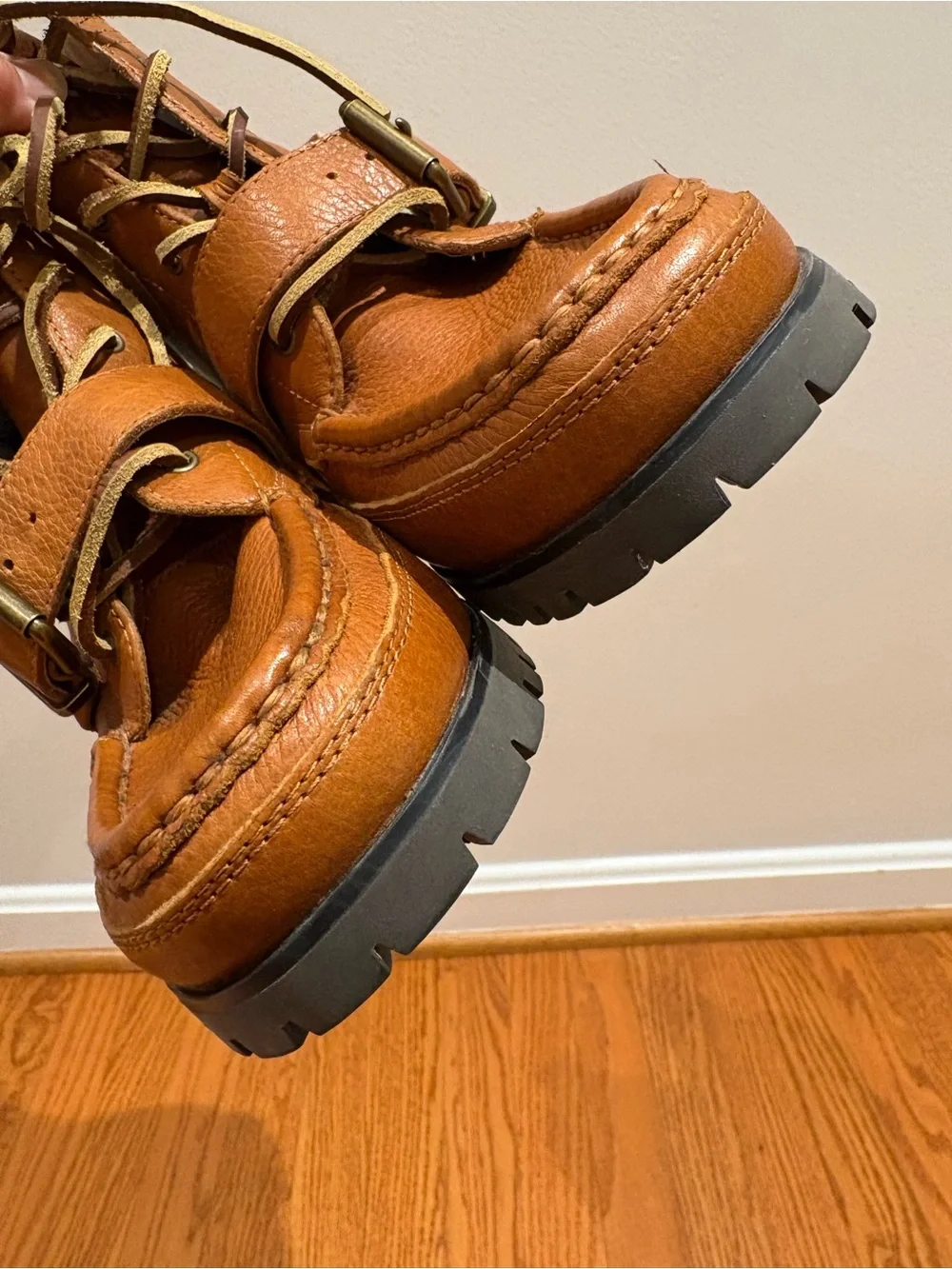 Polo Ralph Lauren Ranger Tumbled Leather Buckle Lug Sole Boots Mens Sz 9